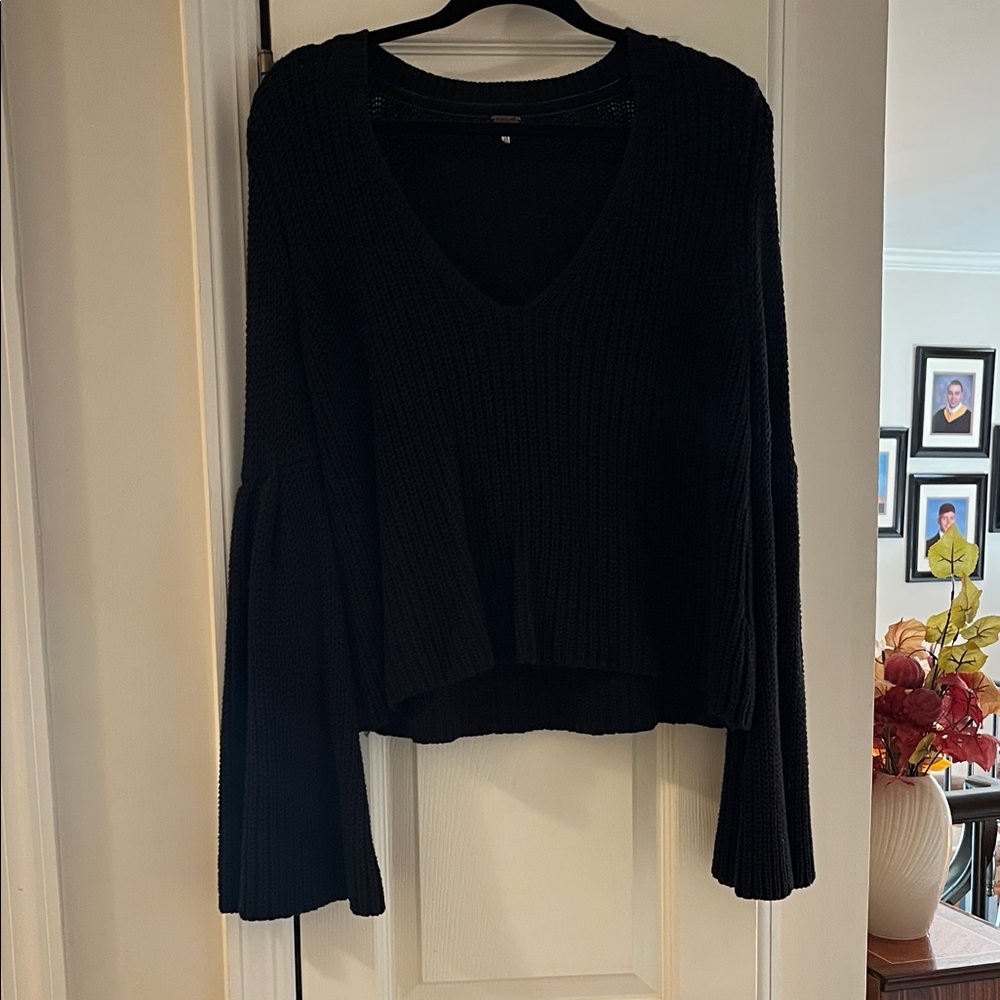 Free People Black V-Neck Sweater